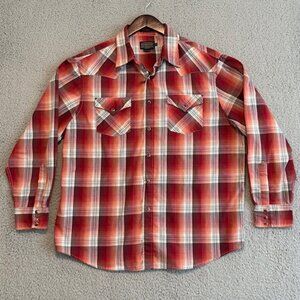 Pendleton Frontier Shirt Mens XL Red Long Sleeve Pearl Snap Button Up Western